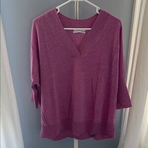 Anthropologie V-Neck Sweater in Vibrant Pink
